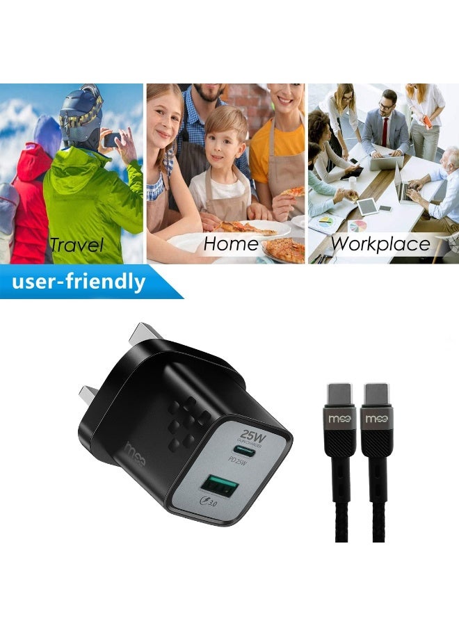 آیمی شاحن جداري ثنائي المنافذ بقدرة 25 واط من IMEE طراز IM-HC125CC مزود بمنفذ Type-C PD ومنفذ USB-A QC 3.0، مع كابل Type-C إلى Type-C للهواتف الذكية والأجهزة اللوحية وأجهزة USB-C. - Image 5